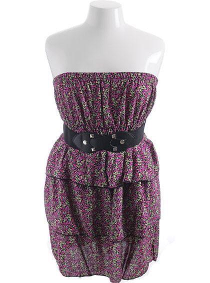 Plus Size Spanish Flower Belt Purple Tube Dress