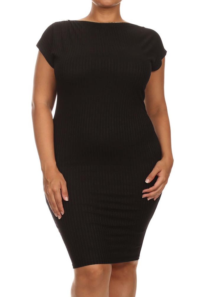 Plus Size Stylish Zippered Neckline Midi Dress