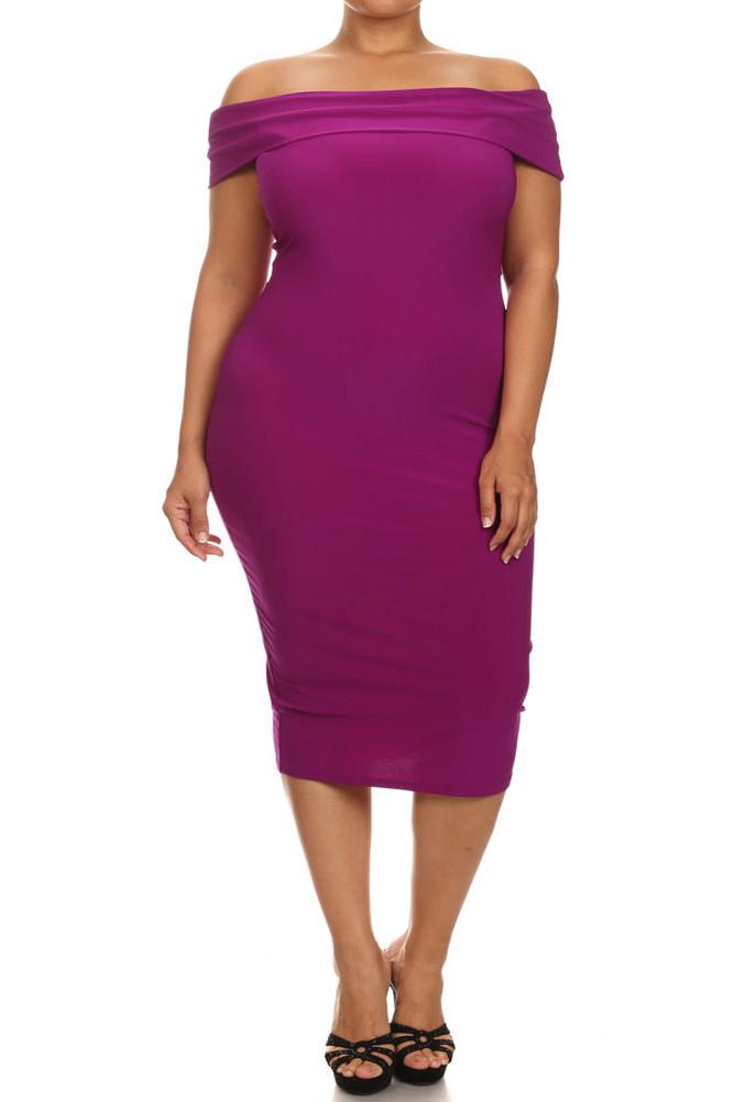 Plus Size Sweet Talker Off The Shoulders Purple Midi Dress