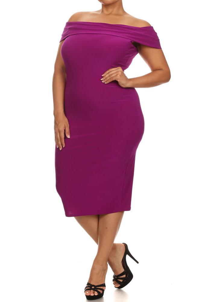 Plus Size Sweet Talker Off The Shoulders Purple Midi Dress