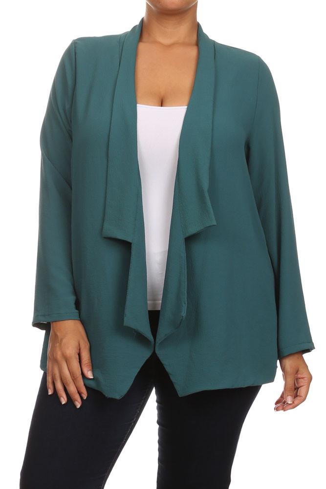 Plus Size Friday Night Draped Sheer Teal Cardigan