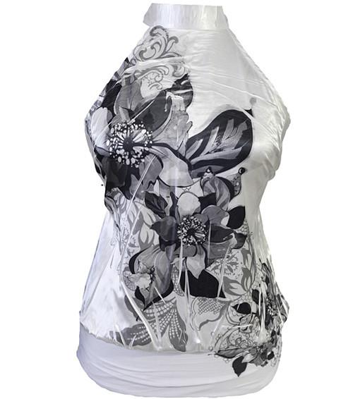 Plus Size Silky Floral White Halter