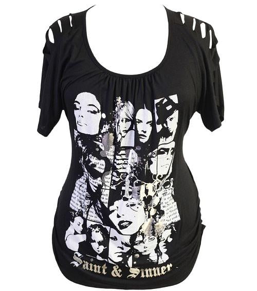 Plus Size Slashed Shoulders Black Shirt