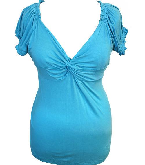 Plus Size Scrunch Sleeve Blue Top