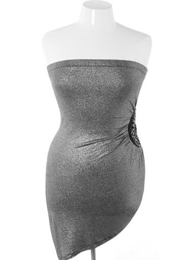 Plus Size Sparkling Glamour Jeweled Silver Tube Dress