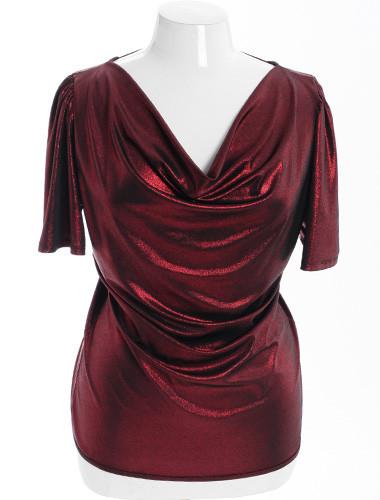 Plus Size Sexy Metallic Red Open Back Top