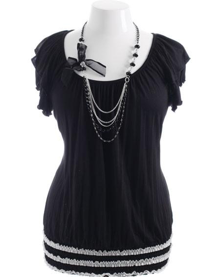 Plus Size Sexy Bead Necklace Black Top