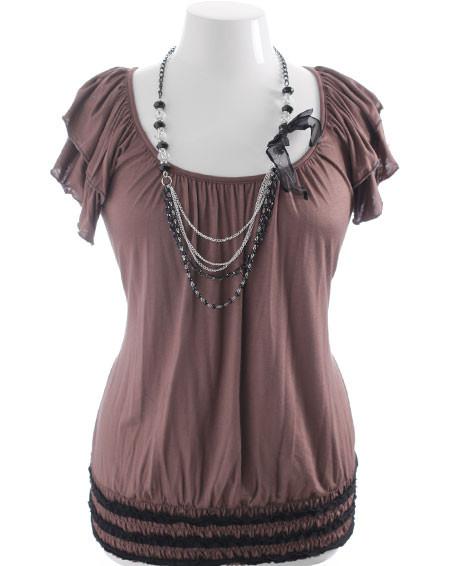 Plus Size Sexy Bead Necklace Brown Top