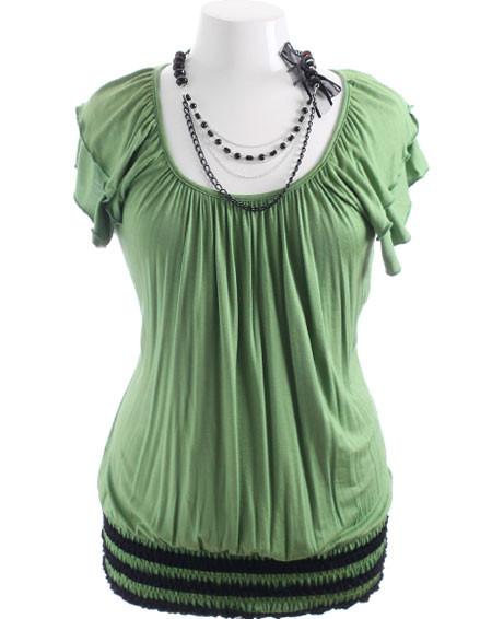 Plus Size Sexy Bead Necklace Green Top