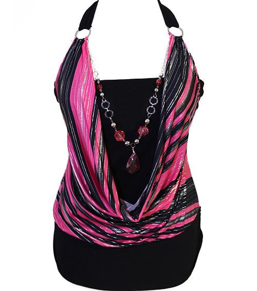 Plus Size Silky Sexy Layered Gem Pink Halter