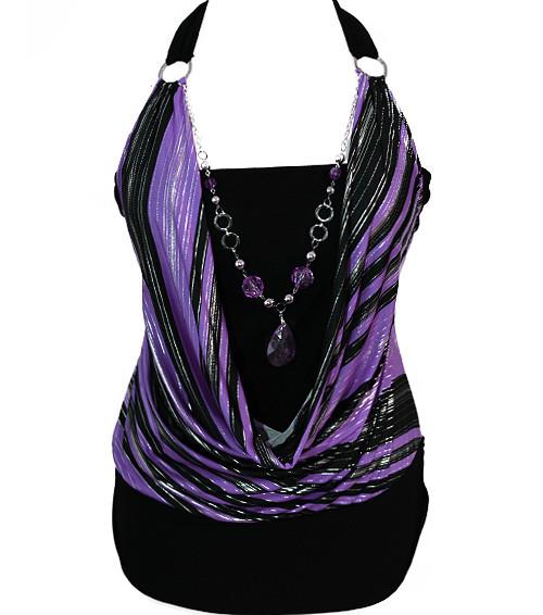 Plus Size Silky Sexy Layered Gem Purple Halter