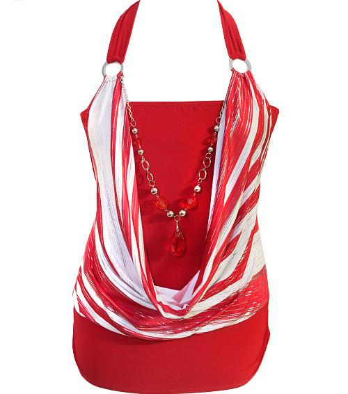 Plus Size Silky Sexy Layered Gem Red Halter