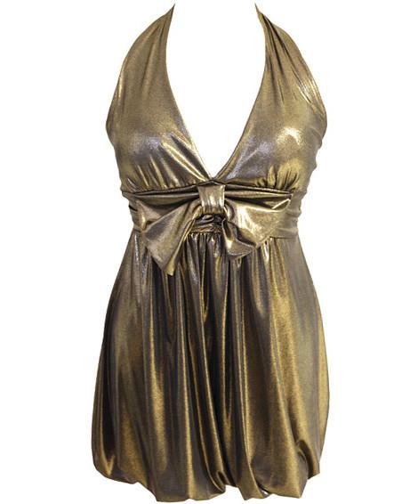 Plus Size Sexy Gold Sparkling Mini Dress