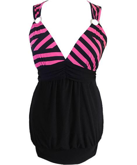 Plus Size Silky Stripe Pink Mini Club Dress