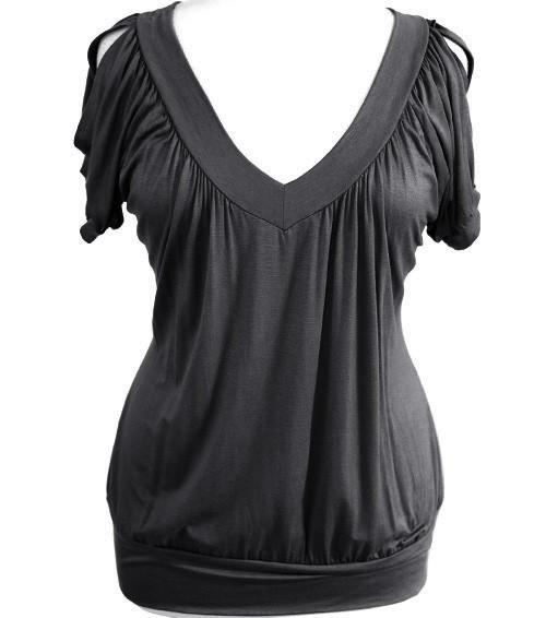 Plus Size Sexy Open Shoulder Black Top