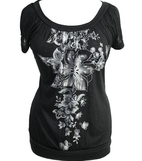 Plus Size Textured Floral Black Top