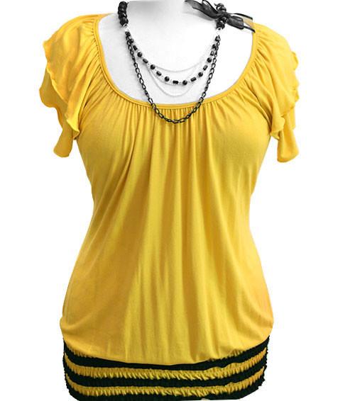 Plus Size Sexy Bead Necklace Yellow Top