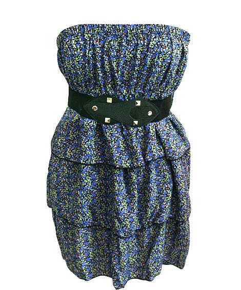 Plus Size Spanish Flower Belt Blue Tube Dress