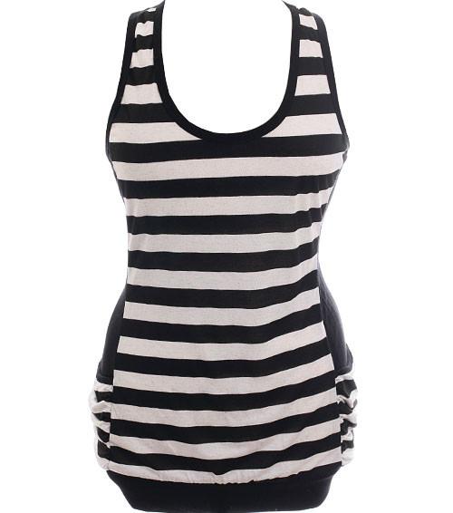 Plus Size Side Pocket Stripe Tank