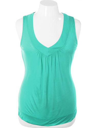 Plus Size Lace Back V Neck Teal Top