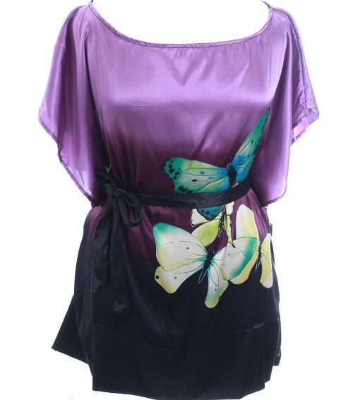 Plus Size Satin Sexy Butterfly Purple Wrap Top