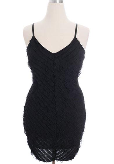 Plus Size Ruffled Sexy Black Cocktail Dress