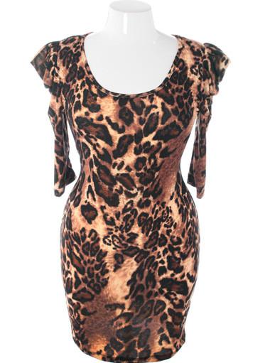 Plus Size Sexy Bold Shoulder Leopard Dress