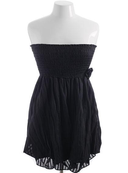Plus Size Cotton Layered Skirt Black Tube Dress