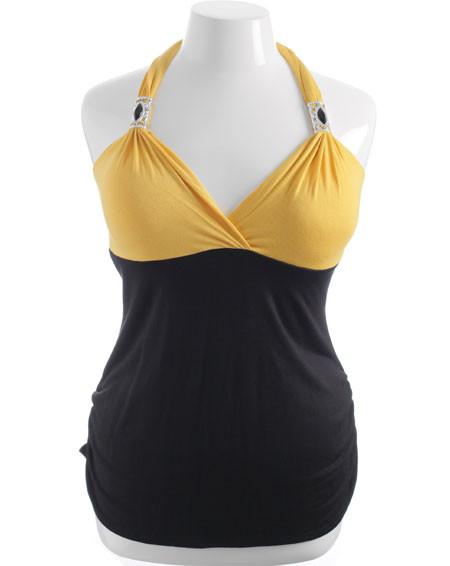 Plus Size Jewel Strap Yellow Tank Top