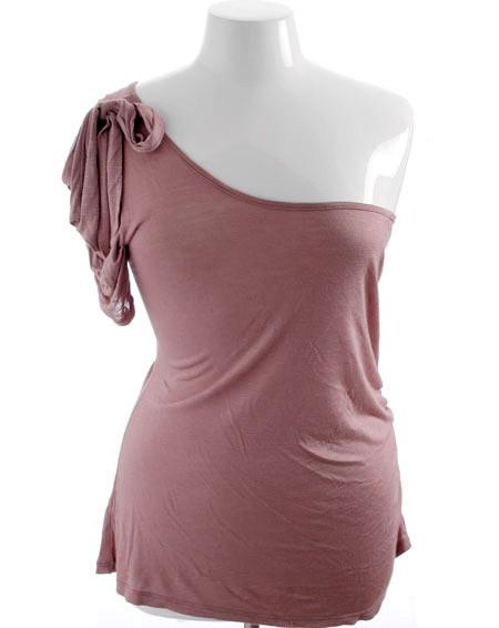 Plus Size Single Shoulder Ribbon Bow Clay Top