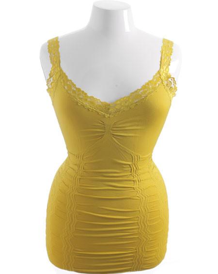 Plus Size Stretchy Lace Yellow Tank Top