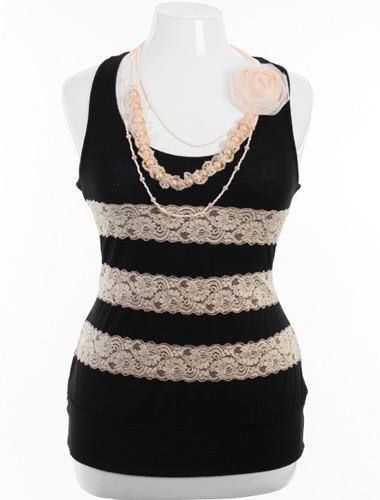 Plus Size Lace Necklace Black Tank