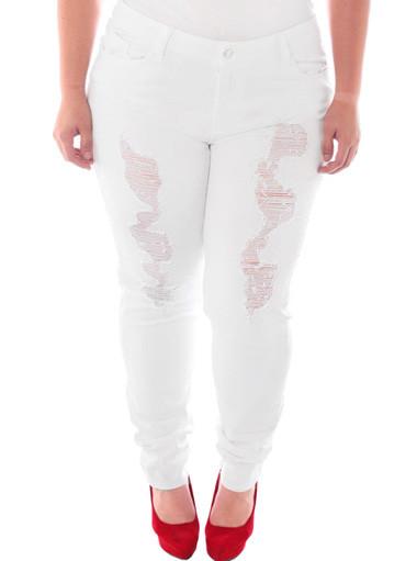 Plus Size Designer Distressed White Skinny Jeans