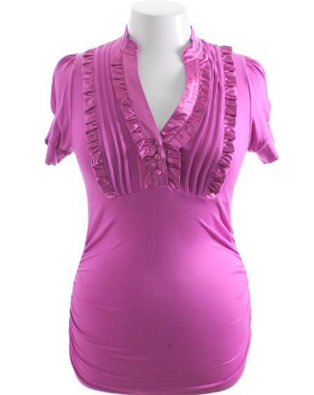 Plus Size Sexy Shiny Ruffled Slim Purple Top