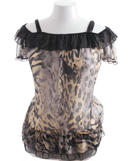 Plus Size Layered Lace Leopard Black Top