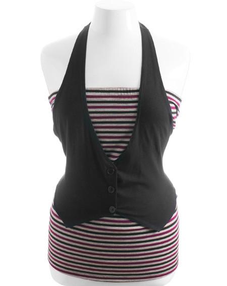 Plus Size Layered Vest Stripe Tube Halter Top