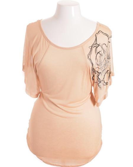 Plus Size Flutter Sleeve Beaded Peach Top