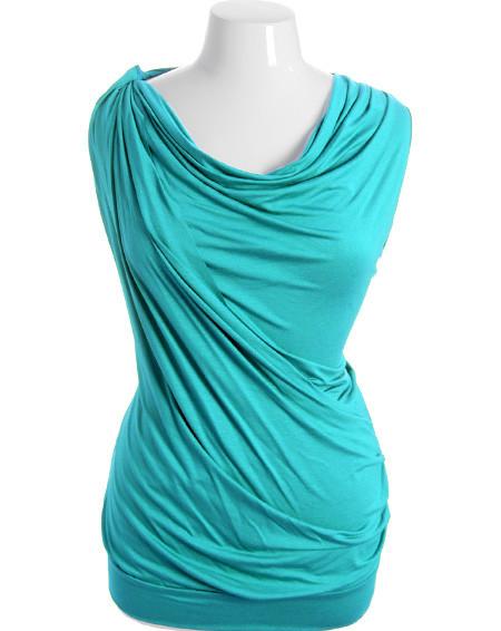 Plus Size Cowl Neck Sexy Teal Sleeveless Top