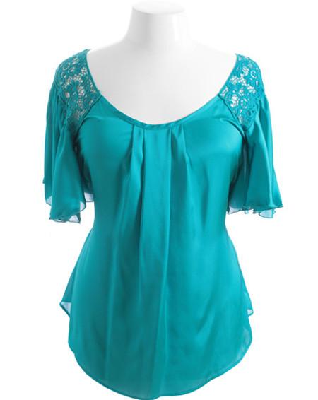 Plus Size Silky Satin Flutter Sleeve Teal Top