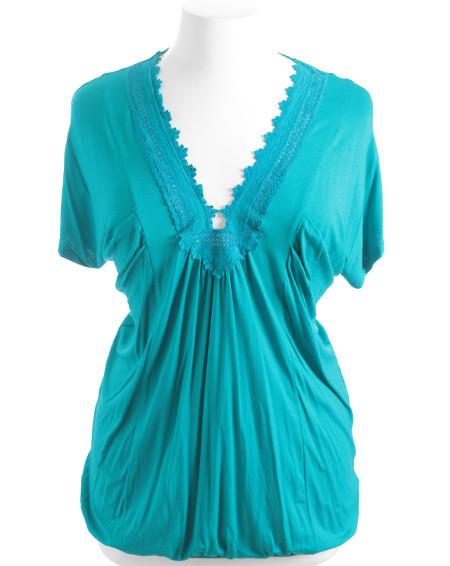 Plus Size Silky Sexy Lace Bubble Teal Top