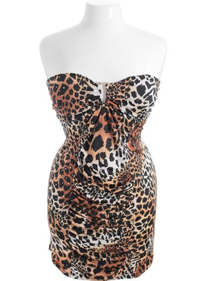 Plus Size Detailed Leopard Tube Dress