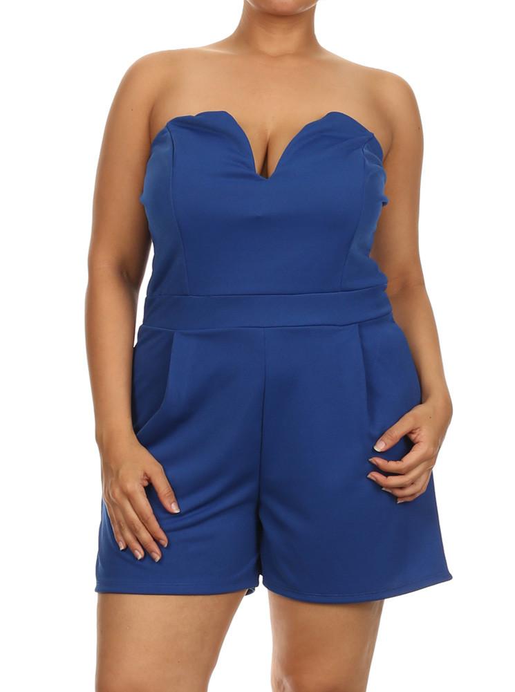 Plus Size Sweetheart Sexy Blue Tube Romper