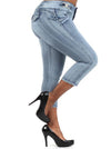 Plus Size Rhinestone Capri Denim Jeans