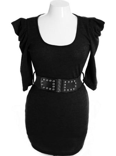 Plus Size Ravishing Poof Shoulder Black Dress