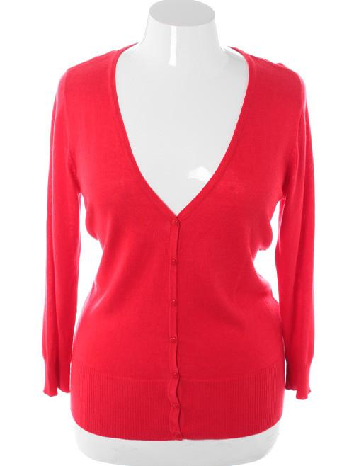 Plus Size Sexy Classic Button Down Red Cardigan