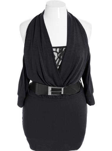 Plus Size Ravishing Layered Black Halter Dress