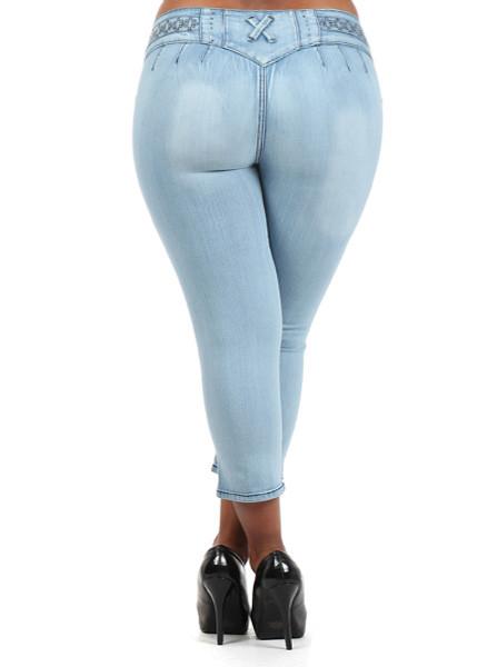 Plus Size Booty Lifter Rhinestone Capri Denim Jeans