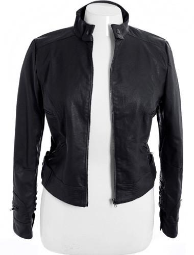 Plus Size Sexy Black Leather Jacket