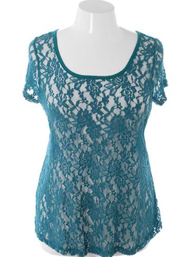 Plus Size Soft See Through Tulip Back Teal Top