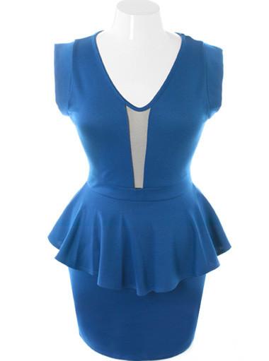 Plus Size Sweetheart Sexy Peplum Blue Dress
